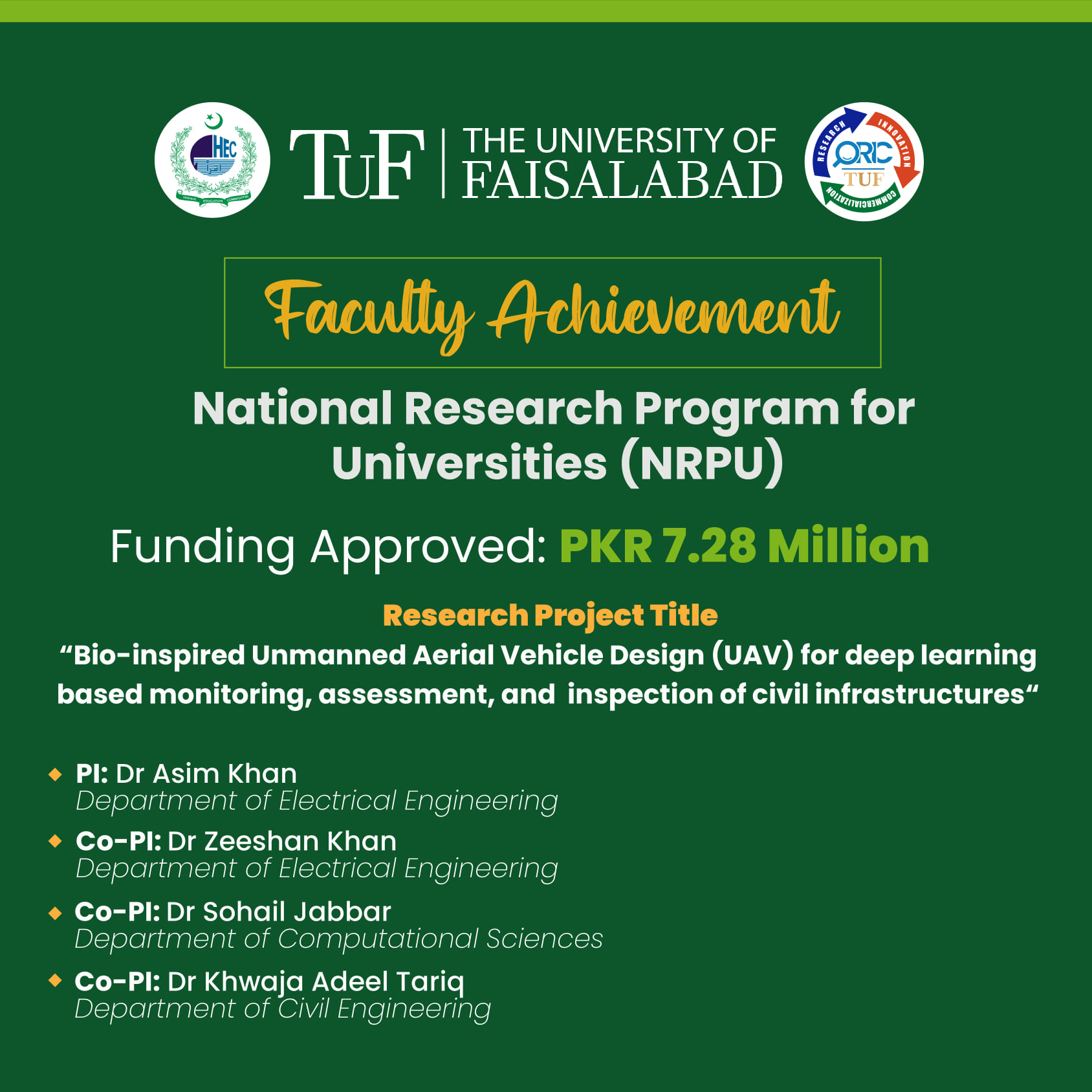 Faculty Achievement National Research Program for Universities.