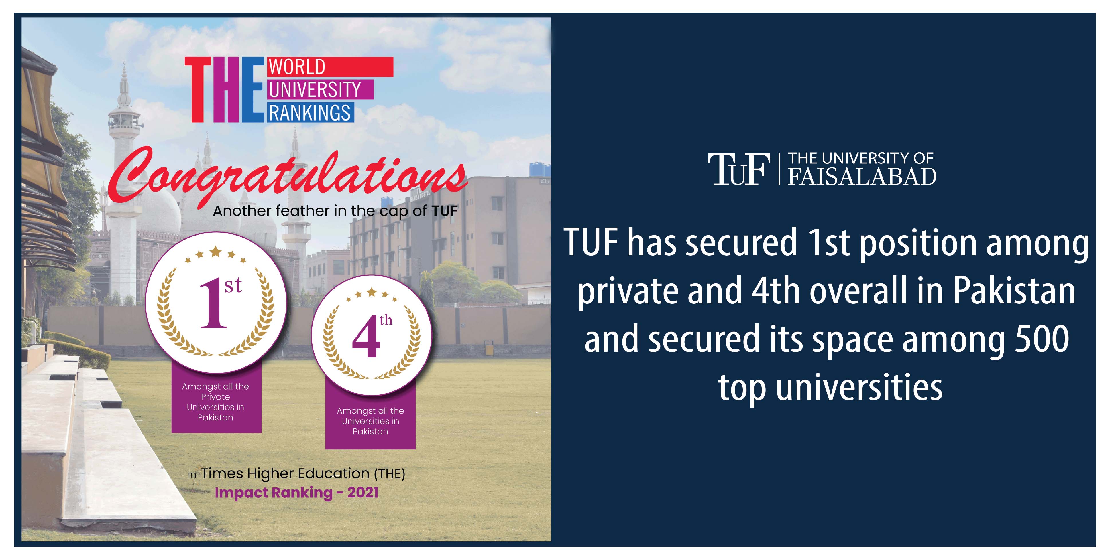 TUF CELEBRATES ITS 1ST POSITION IN ALL PRIVATE UNIVERSITIES