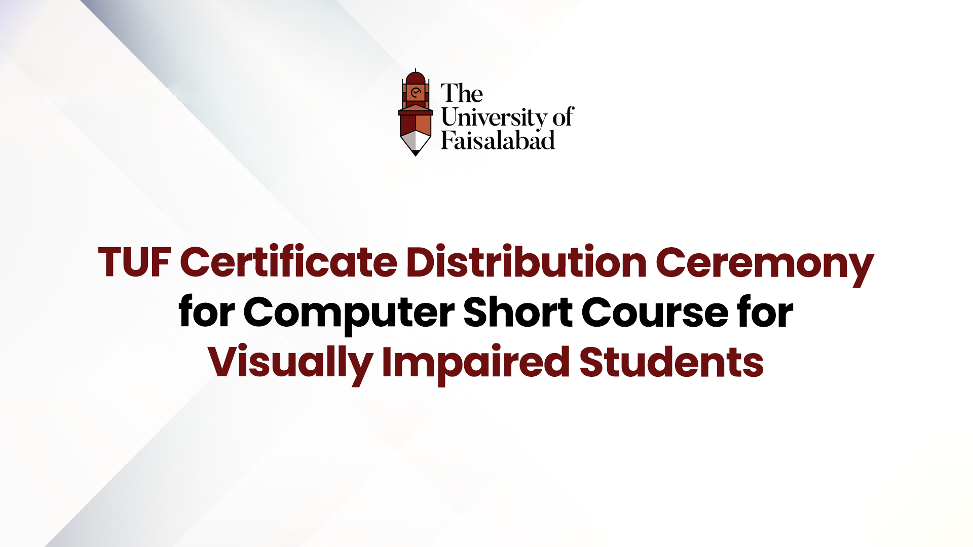 TUF Certificate Distribution Ceremony for Computer Short Course for Visually Impaired Students